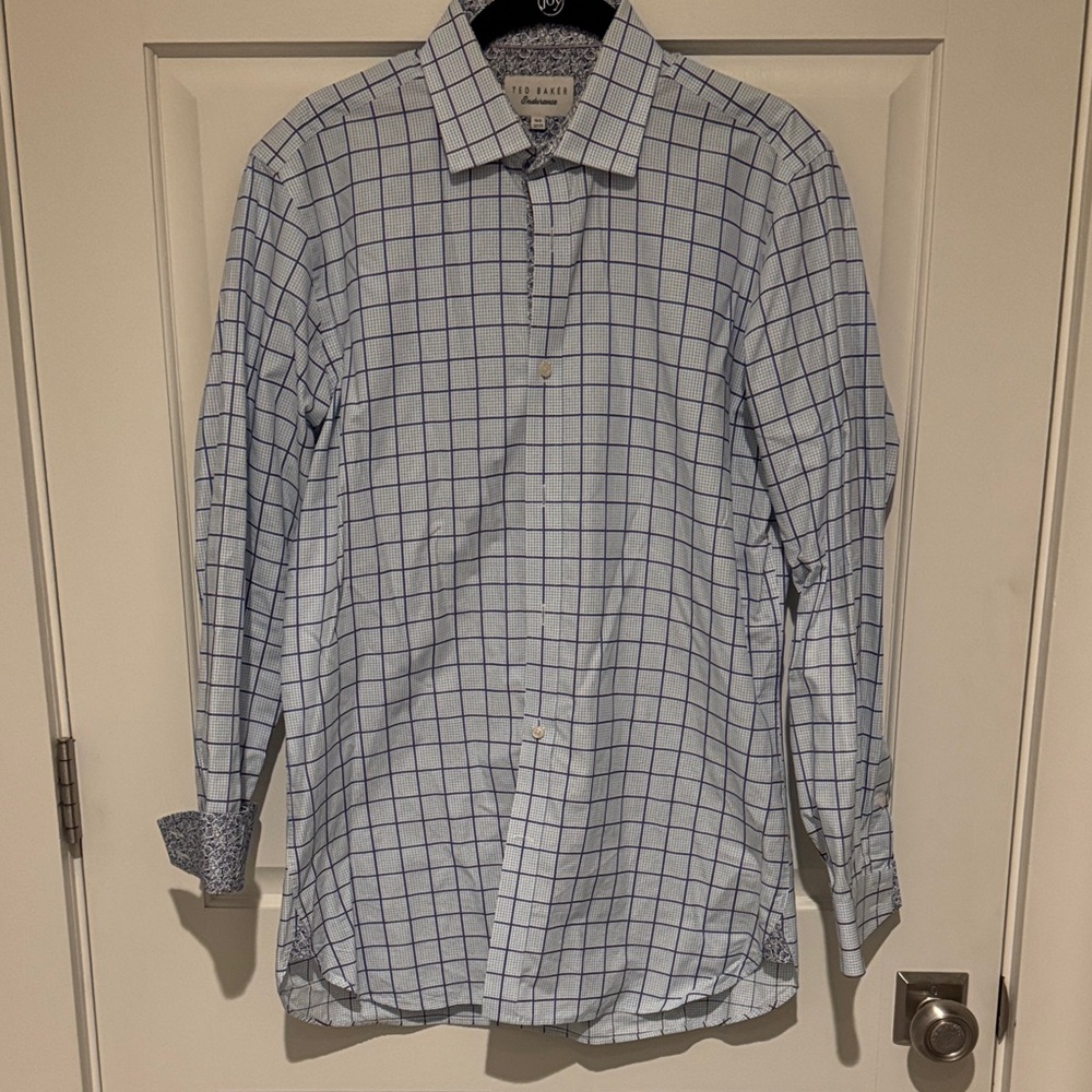 Ted Baker Men's Blue and White Checkered Shirt
